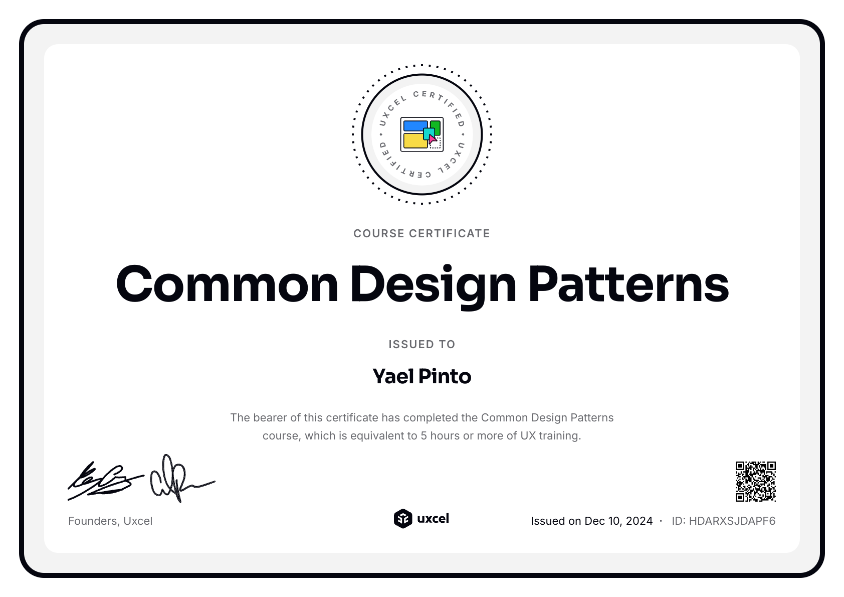 Yael Pinto's certificate
